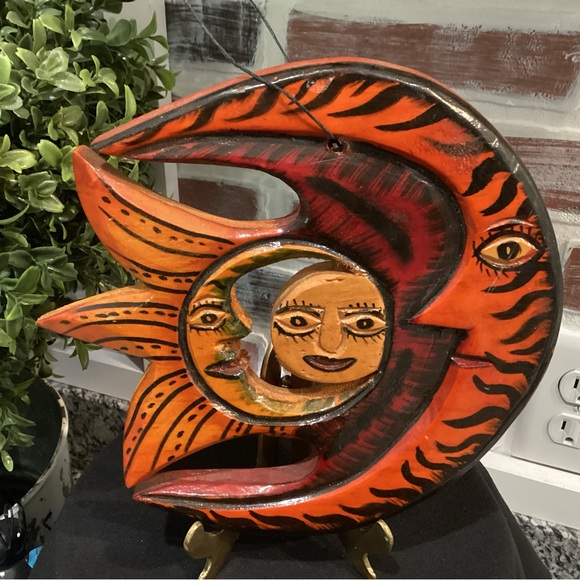 Solid Wood Crafted Sun, Moon, Star, Planet Wall Hang Decor Piece - Very Unique - Picture 2 of 9